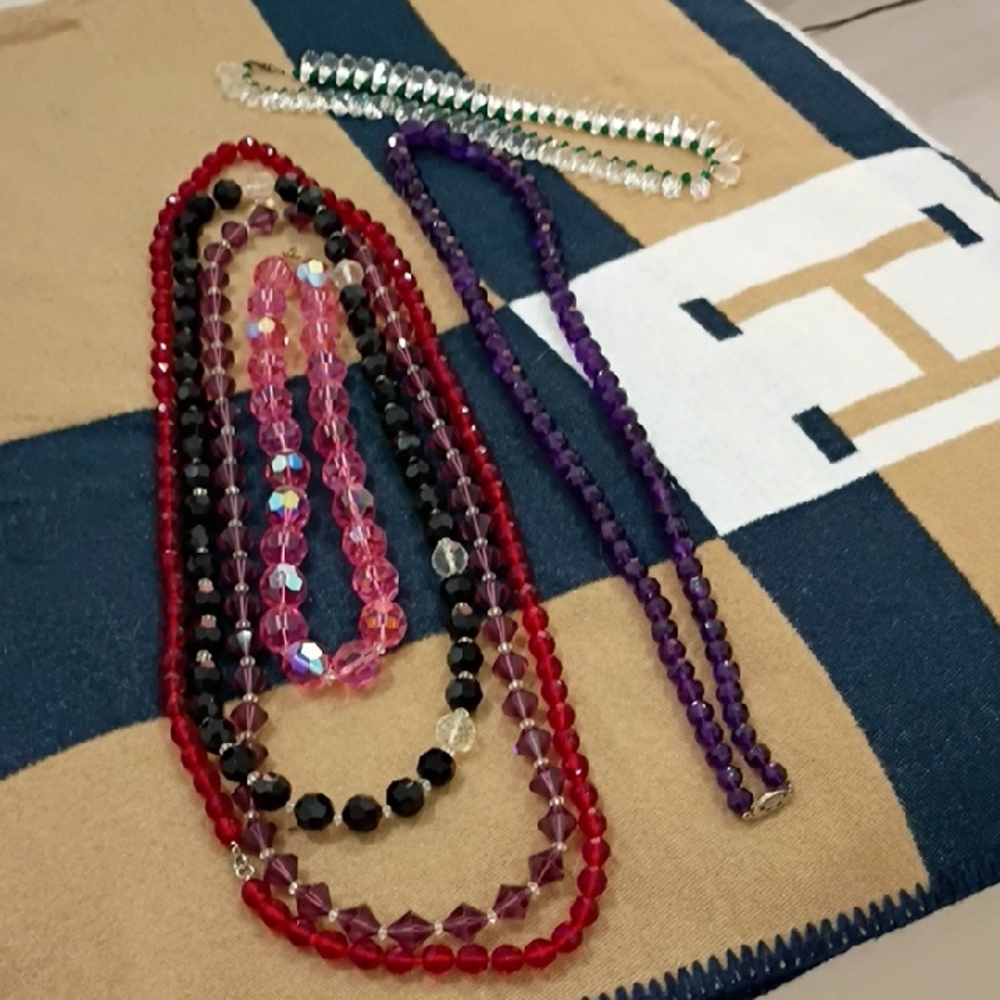 Multi-Color Faceted Bead Necklaces - Vibrant Red, Pink, Purple, Black, Clear